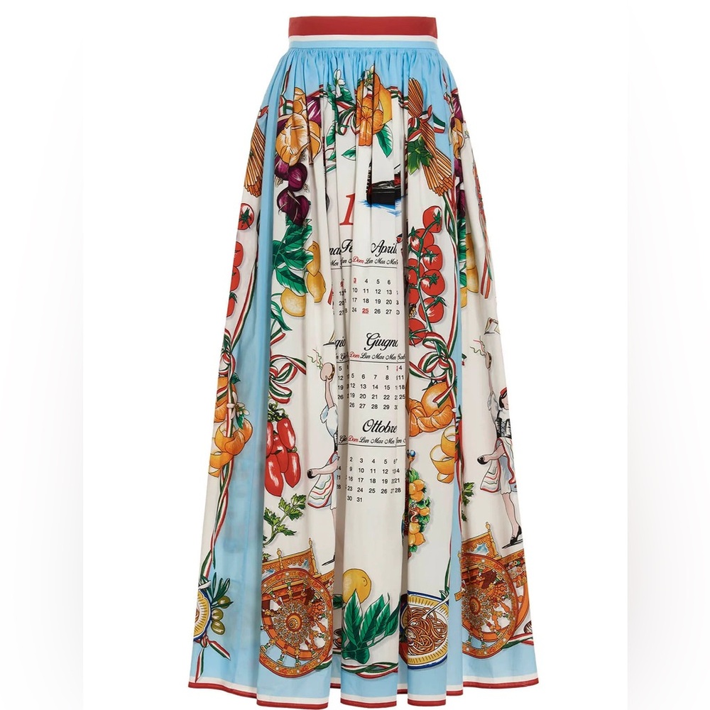 Dolce & Gabbana Maxi Calendar-Print Poplin Skirt